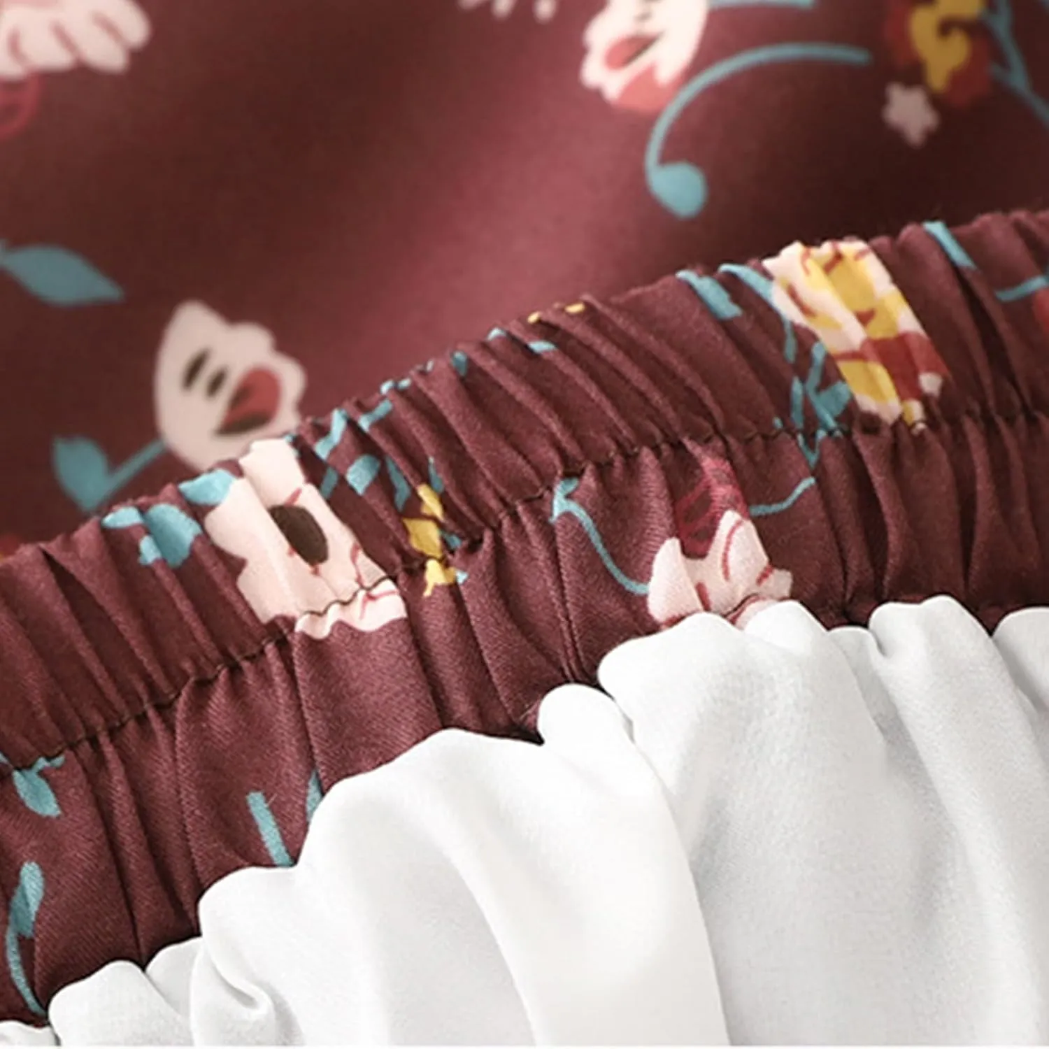 Women's Boho Floral Skirts Casual Soft Drawstring Elastic High Waisted Skirt Trendy Pleated Midi Skirts with Pockets