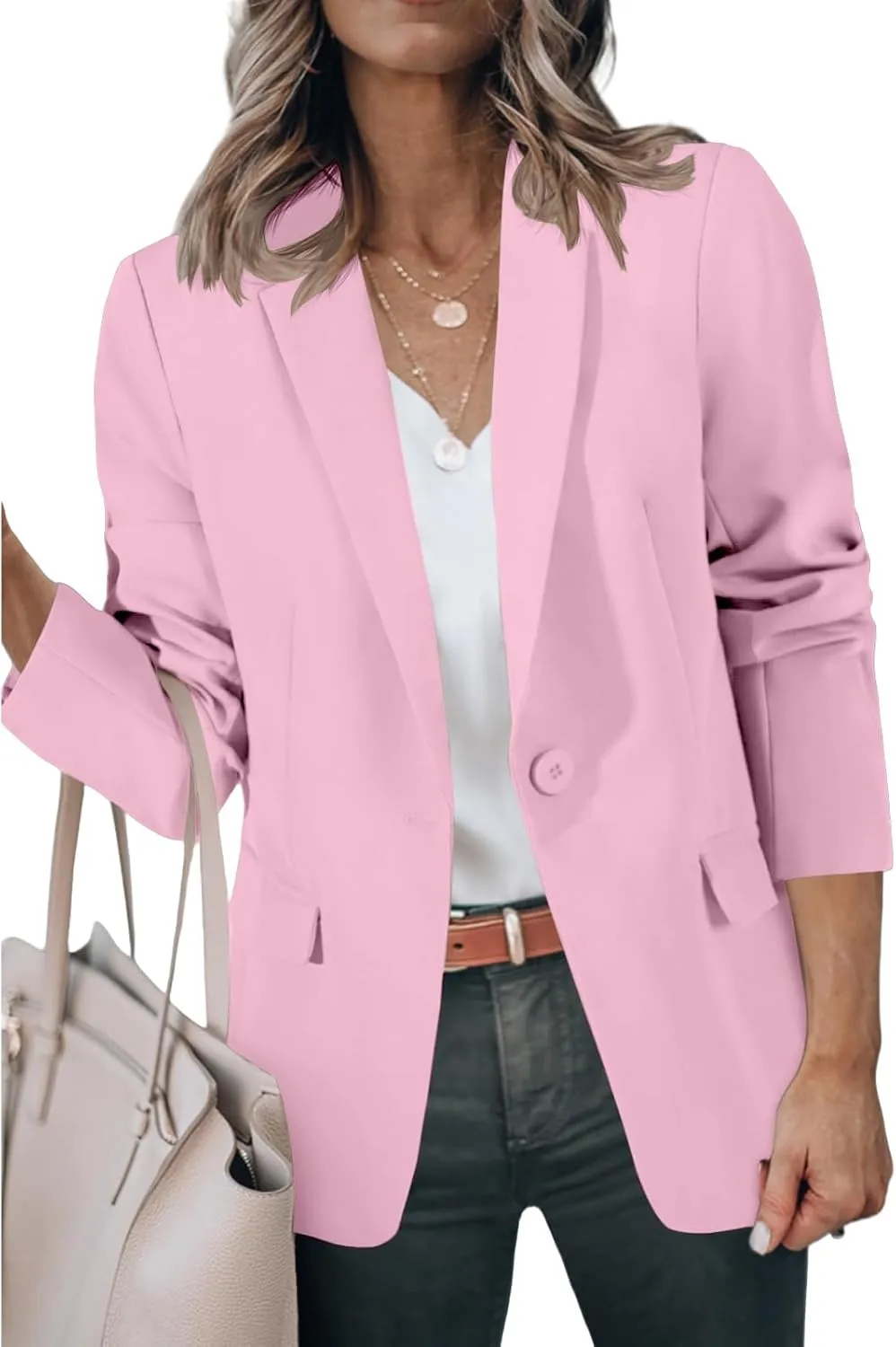 Womens Casual Blazers Long Sleeve Open Front Suit Jackets Business Dressy Top Work Office Blazer with Pockets
