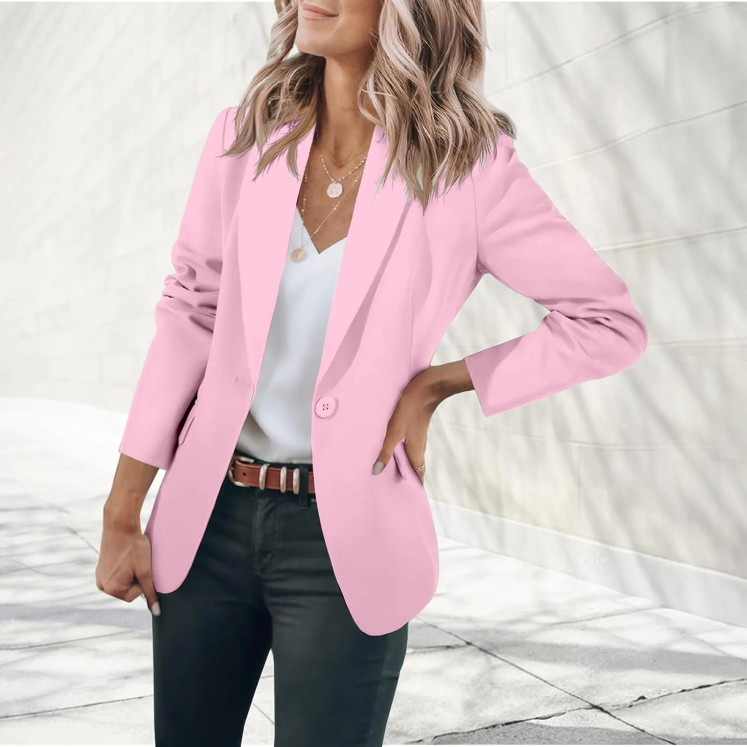 Womens Casual Blazers Long Sleeve Open Front Suit Jackets Business Dressy Top Work Office Blazer with Pockets