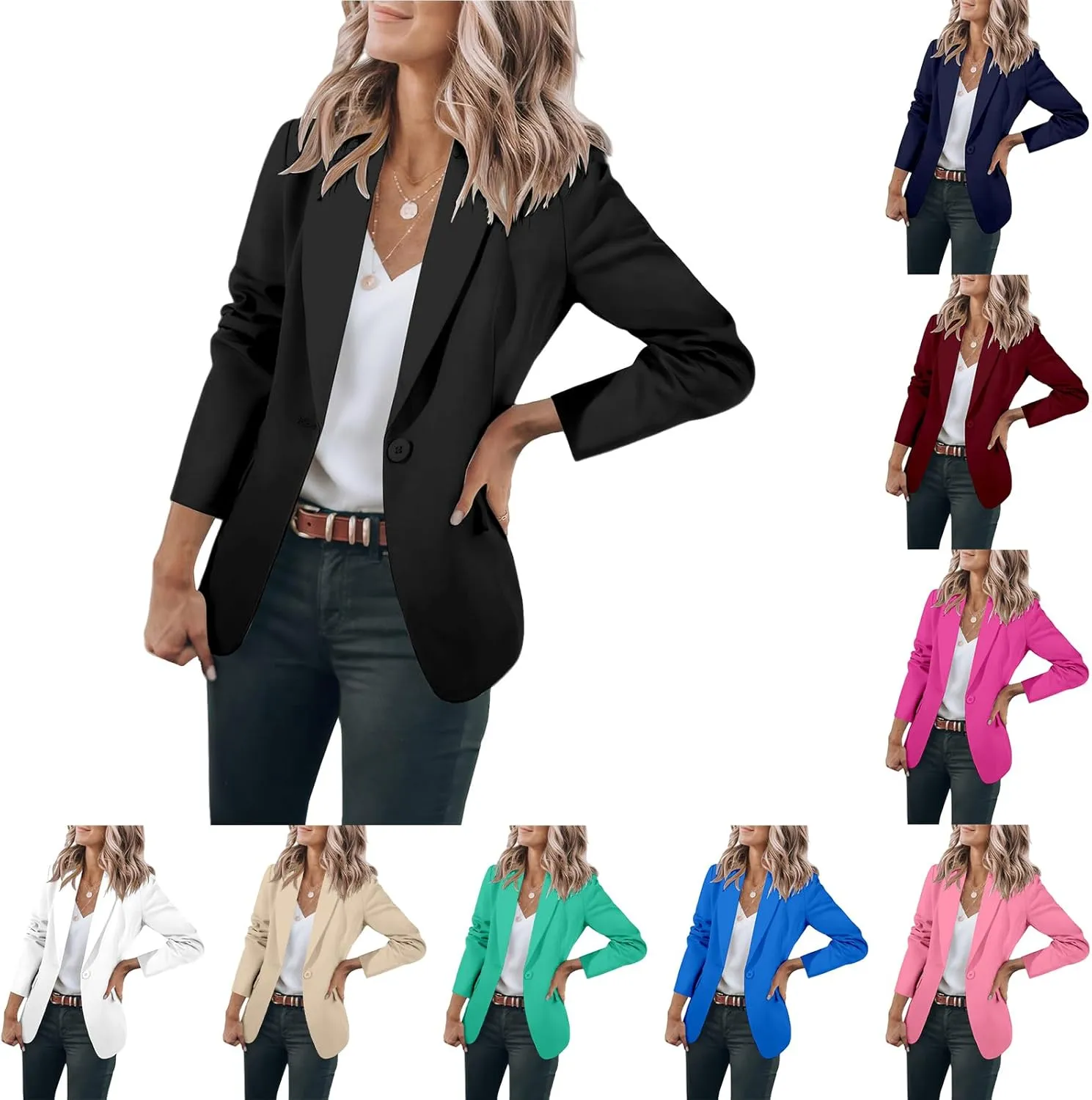 Womens Casual Blazers Long Sleeve Open Front Suit Jackets Business Dressy Top Work Office Blazer with Pockets