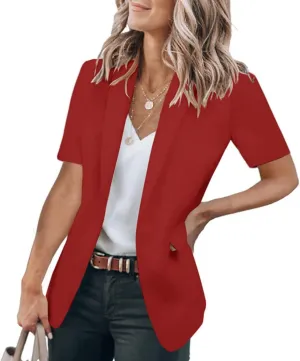 Womens Casual Blazers Open Front Short Sleeve Cardigan Business Top Loose Fit Blazer Work Office Suit Jackets