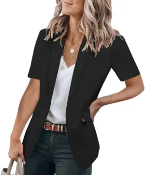 Womens Casual Blazers Open Front Short Sleeve Cardigan Business Top Loose Fit Blazer Work Office Suit Jackets