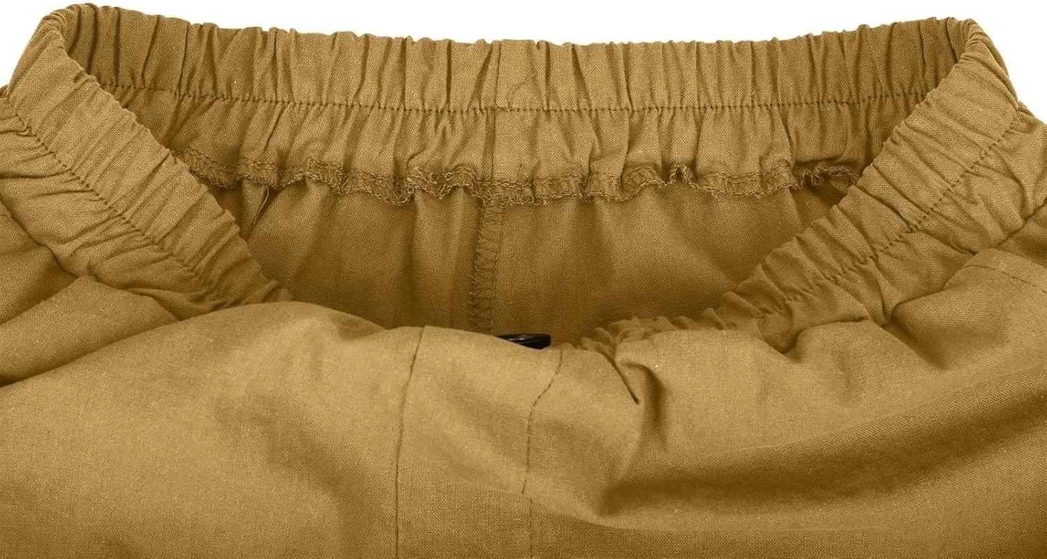 Women's Casual Cotton Linen Bermuda Shorts Elastic Waist Knee Length Shorts Summer Beach Shorts with Pockets