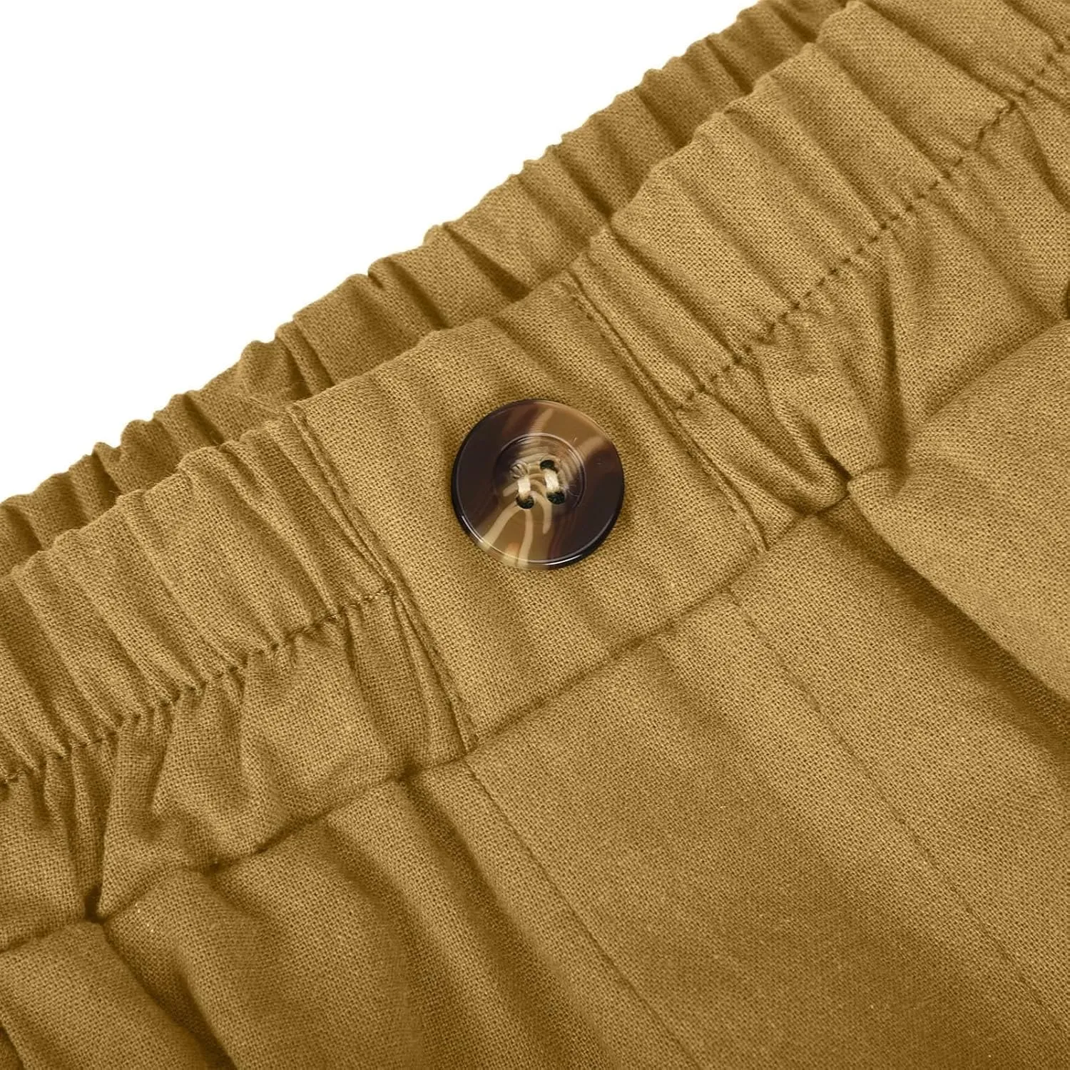 Women's Casual Cotton Linen Bermuda Shorts Elastic Waist Knee Length Shorts Summer Beach Shorts with Pockets