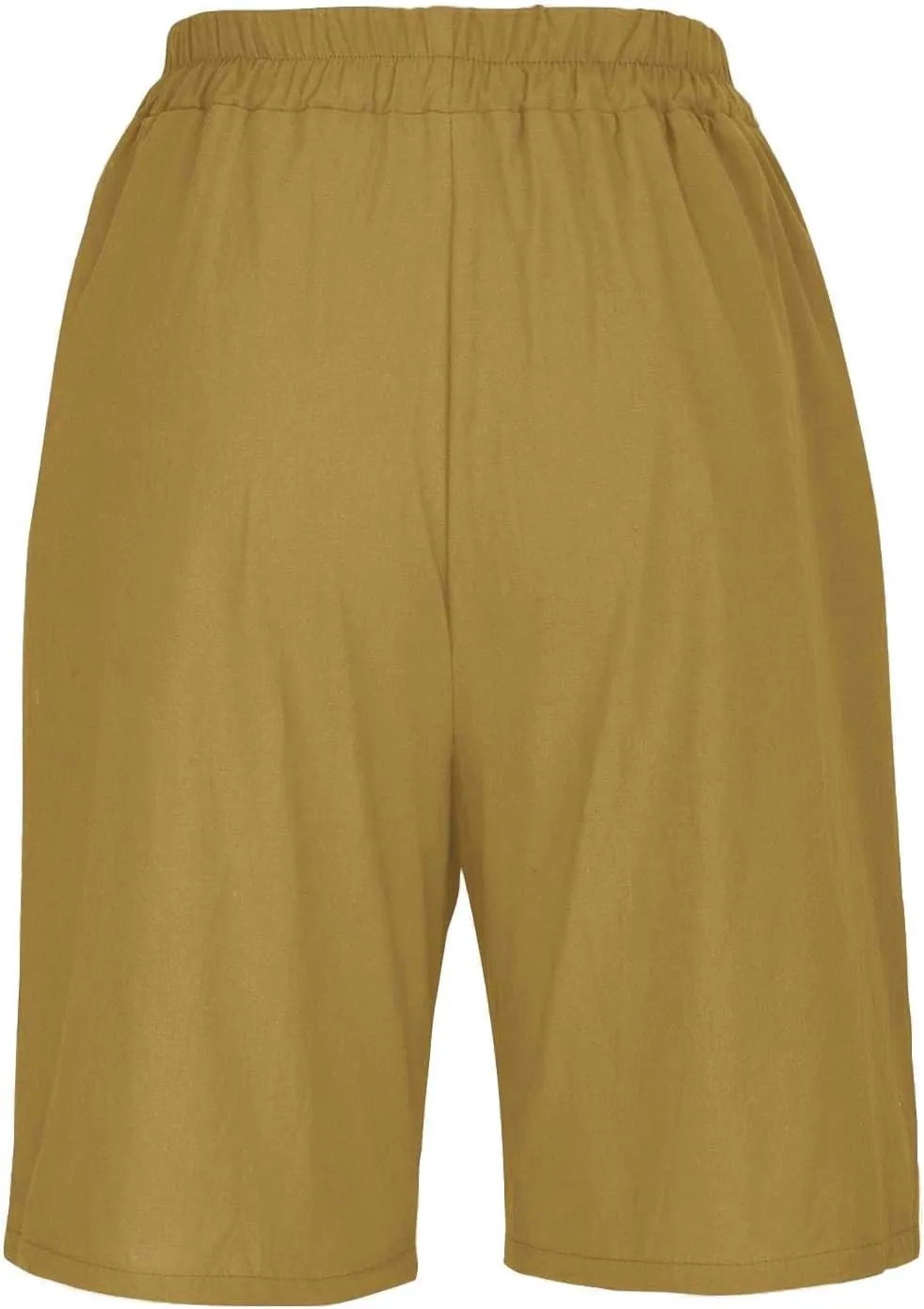 Women's Casual Cotton Linen Bermuda Shorts Elastic Waist Knee Length Shorts Summer Beach Shorts with Pockets