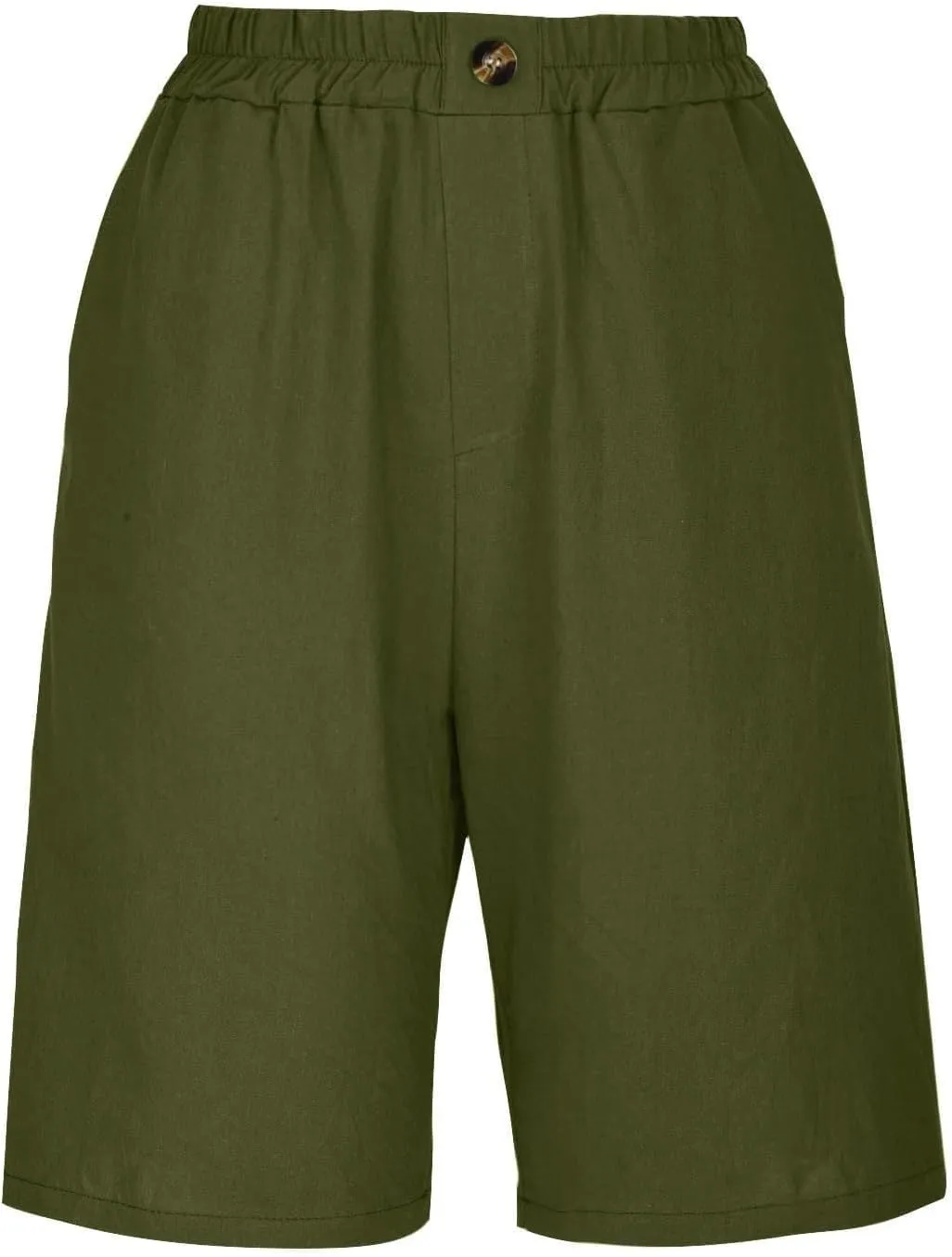 Women's Casual Cotton Linen Bermuda Shorts Elastic Waist Knee Length Shorts Summer Beach Shorts with Pockets