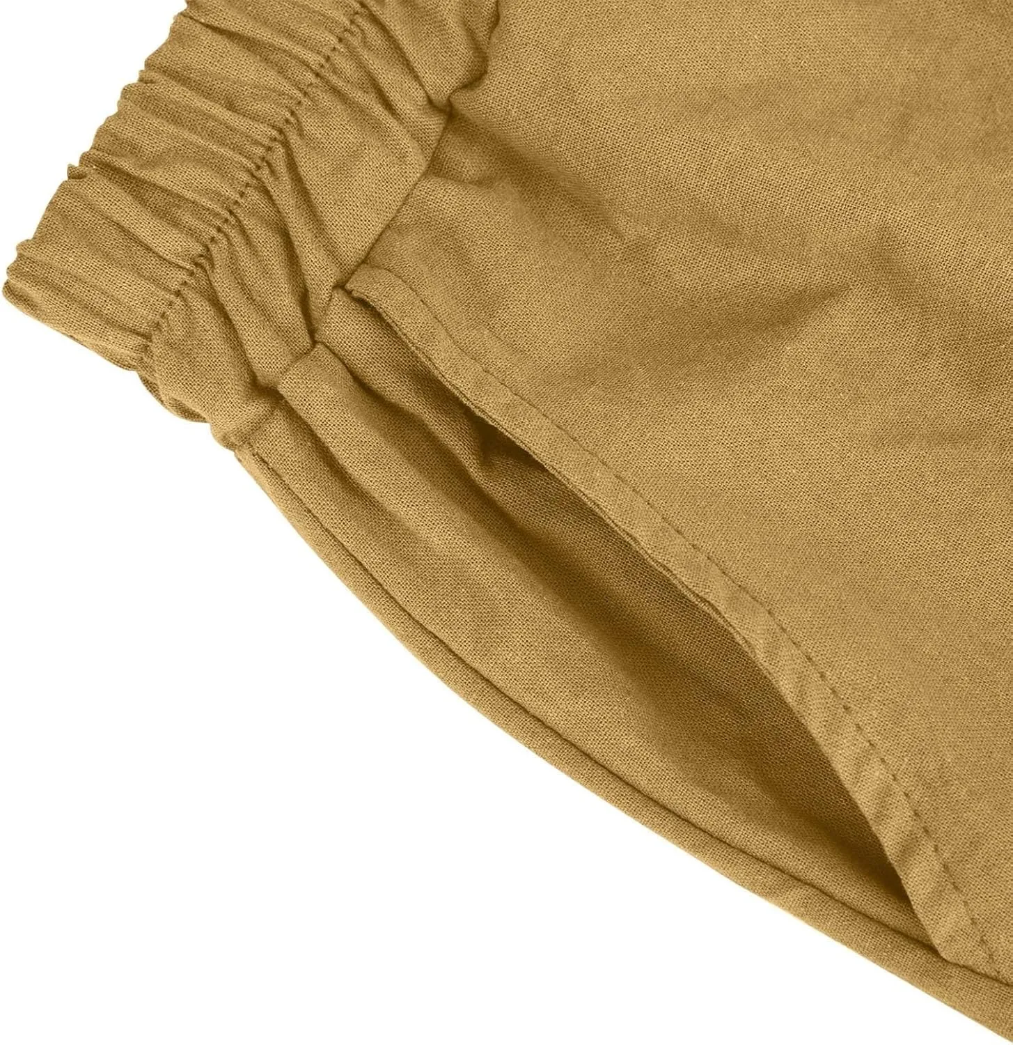 Women's Casual Cotton Linen Bermuda Shorts Elastic Waist Knee Length Shorts Summer Beach Shorts with Pockets