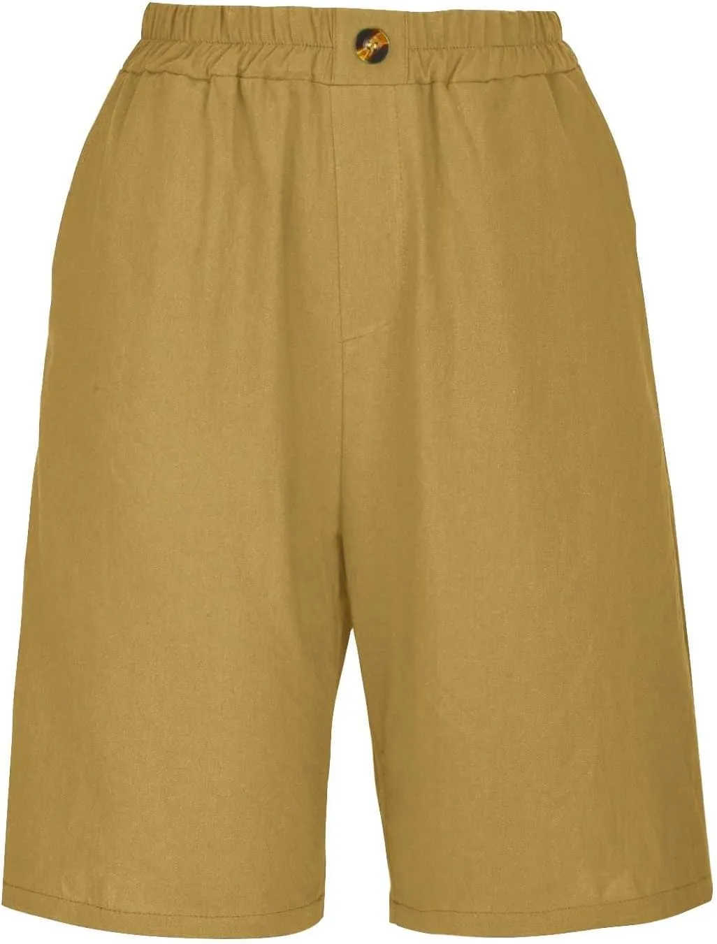 Women's Casual Cotton Linen Bermuda Shorts Elastic Waist Knee Length Shorts Summer Beach Shorts with Pockets