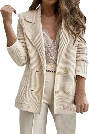 Womens Casual Long Sleeve Blazers Business Casual Jacket Textured Button Coat Lightweight Cardigans with Pockets