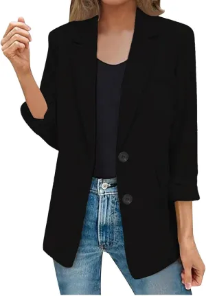 Womens Casual Long Sleeve Blazers Fall Trendy Lapel Button Jackets Casual Solid Color Open Front Work Office Jackets