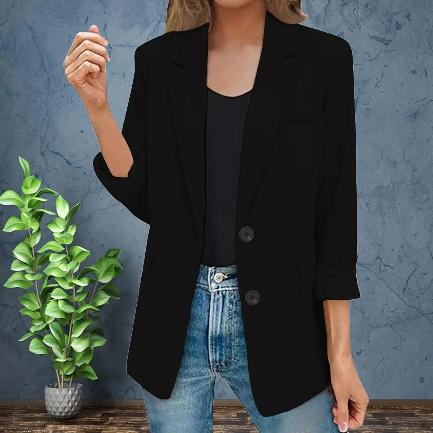 Womens Casual Long Sleeve Blazers Fall Trendy Lapel Button Jackets Casual Solid Color Open Front Work Office Jackets