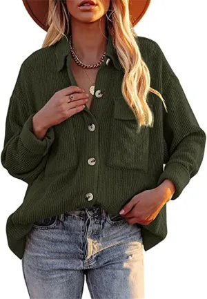 Womens Corduroy Shirt Jacket Casual Loose Long Sleeve Button Down Blouses Tops Oversized Boyfriend Shirts with Pocket
