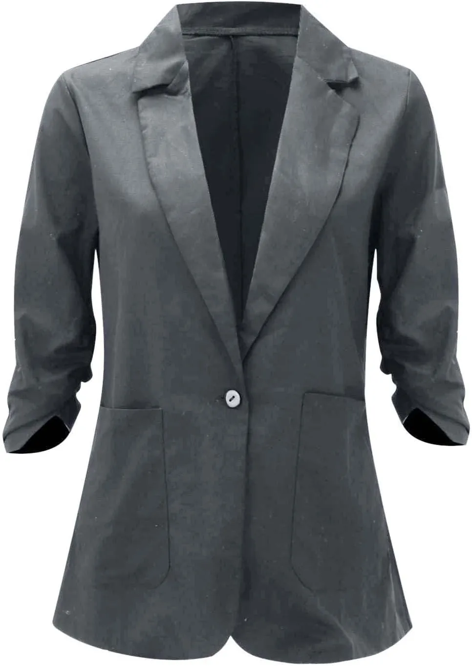 Women's Cotton Linen Blazer Jackets Ruched 3/4 Sleeve Summer Casual Lightweight Button Lapel Blazers with Pockets