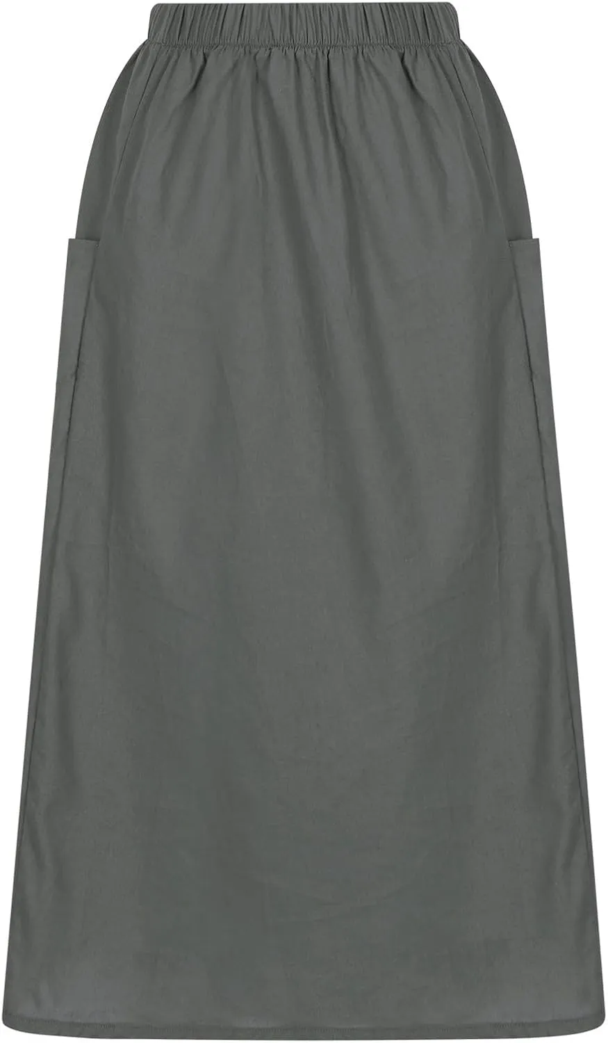 Women's Cotton Linen Skirts Casual Loose Fit Solid Color Elastic High Waisted Flare A-Line Midi Skirts with Pockets