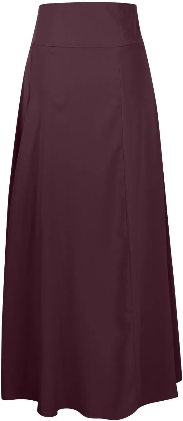 Womens Cross High-Low Maxi Skirt Summer Flowy Casual A-Line Skirts Elegant High Waist Draped Long Skirt with Pockets