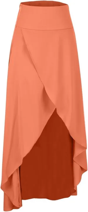 Womens Cross High-Low Maxi Skirt Summer Flowy Casual A-Line Skirts Elegant High Waist Draped Long Skirt with Pockets