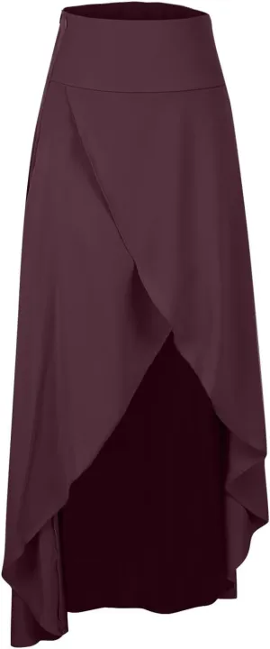 Womens Cross High-Low Maxi Skirt Summer Flowy Casual A-Line Skirts Elegant High Waist Draped Long Skirt with Pockets
