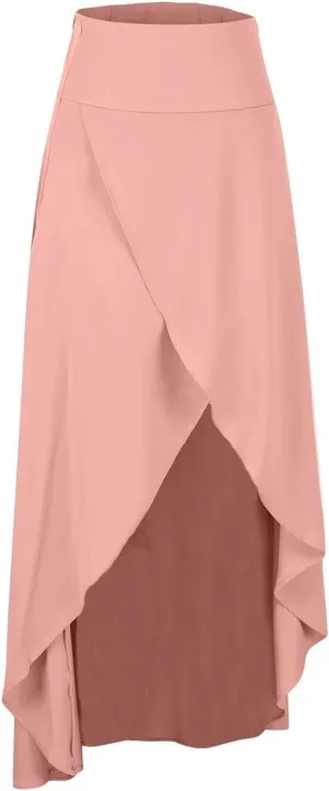 Womens Cross High-Low Maxi Skirt Summer Flowy Casual A-Line Skirts Elegant High Waist Draped Long Skirt with Pockets
