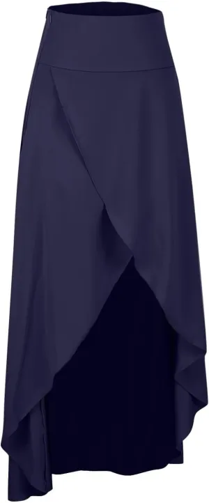 Womens Cross High-Low Maxi Skirt Summer Flowy Casual A-Line Skirts Elegant High Waist Draped Long Skirt with Pockets