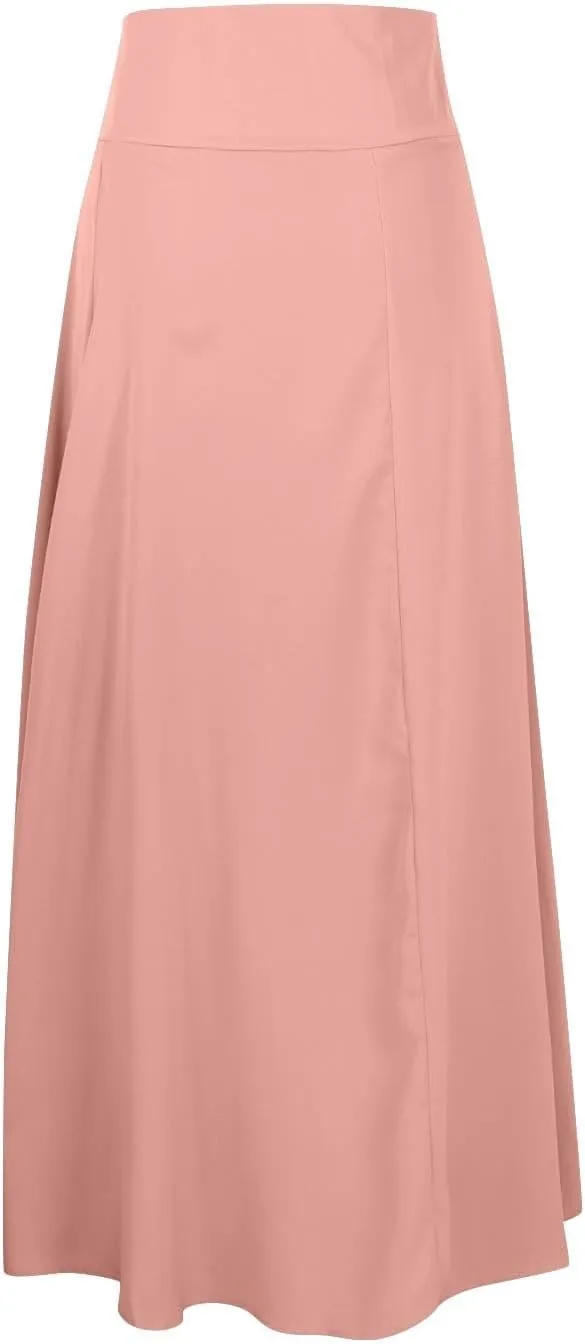 Womens Cross High-Low Maxi Skirt Summer Flowy Casual A-Line Skirts Elegant High Waist Draped Long Skirt with Pockets
