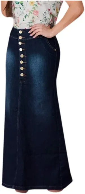 Women's Denim Long Skirt Front Button-Fly Packaged Hip Washed Casual Skirts Summer Back Slit Sexy Skirt
