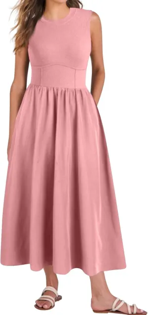 Womens Dress Summer Tank Dress Cute Sundresses High Waist Sleeveless Empire Waist Dresses A Line Dresses with Pocket