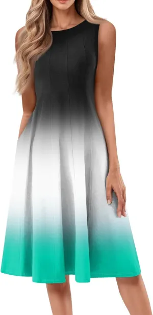 Womens Dresses Summer 2025 Empire Waist Sundresses Tank Dress Sleeveless Floral Dress Ruffle Dresses with Pockets