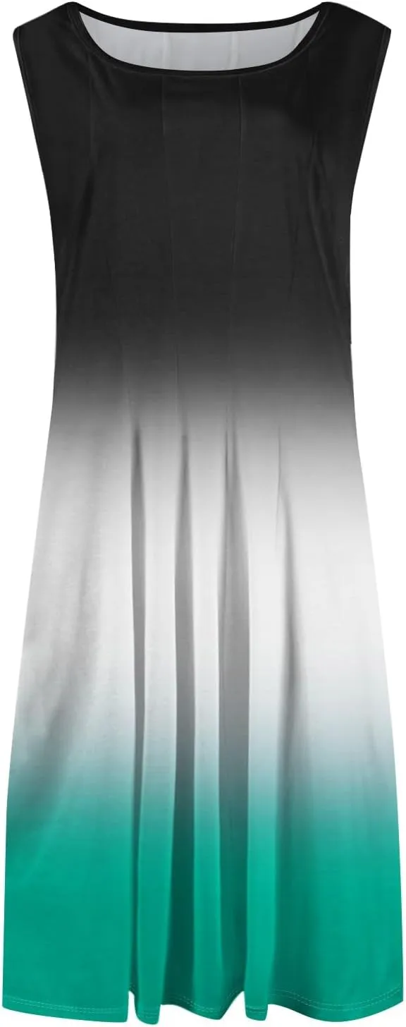 Womens Dresses Summer 2025 Empire Waist Sundresses Tank Dress Sleeveless Floral Dress Ruffle Dresses with Pockets