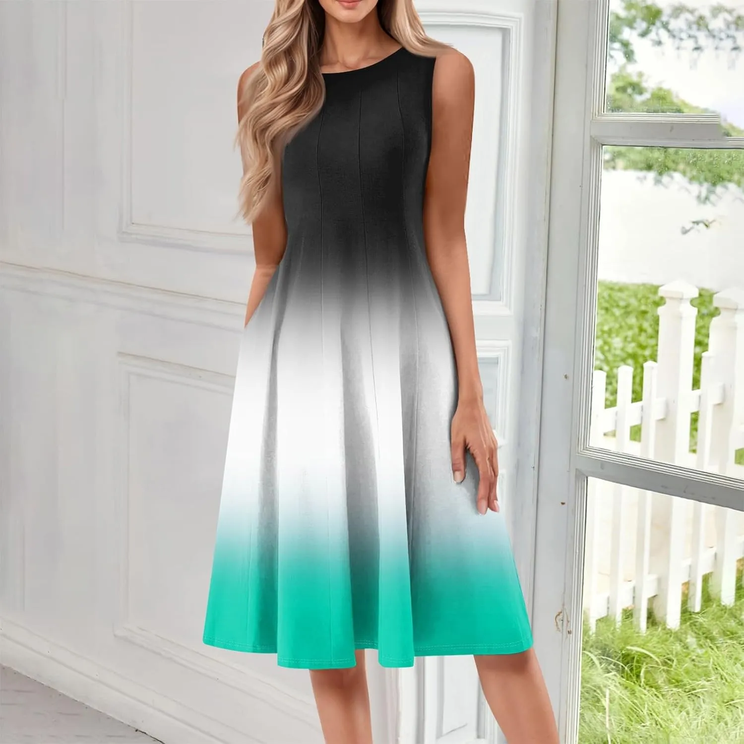 Womens Dresses Summer 2025 Empire Waist Sundresses Tank Dress Sleeveless Floral Dress Ruffle Dresses with Pockets