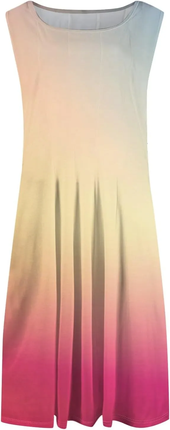 Womens Dresses Summer 2025 Empire Waist Sundresses Tank Dress Sleeveless Floral Dress Ruffle Dresses with Pockets