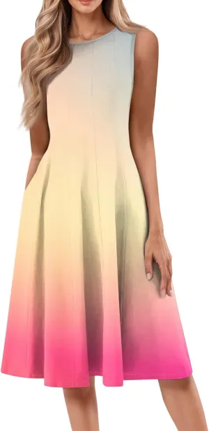 Womens Dresses Summer 2025 Empire Waist Sundresses Tank Dress Sleeveless Floral Dress Ruffle Dresses with Pockets