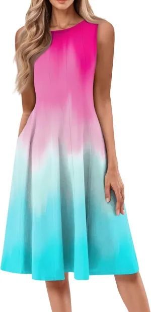 Women's Dresses Summer Tank Dress Cute Sundress Highwaisted Sleeveless Floral Dress Fashion Ruched Dresses with Pocket