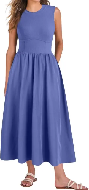Women's Dresses Summer Tank Dress Sun Dresses Women Casual Smocked Sleeveless Wrap Dress Plus Ruffle with Pocket