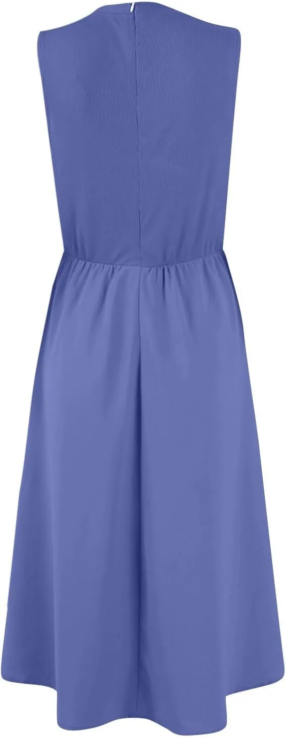 Women's Dresses Summer Tank Dress Sun Dresses Women Casual Smocked Sleeveless Wrap Dress Plus Ruffle with Pocket