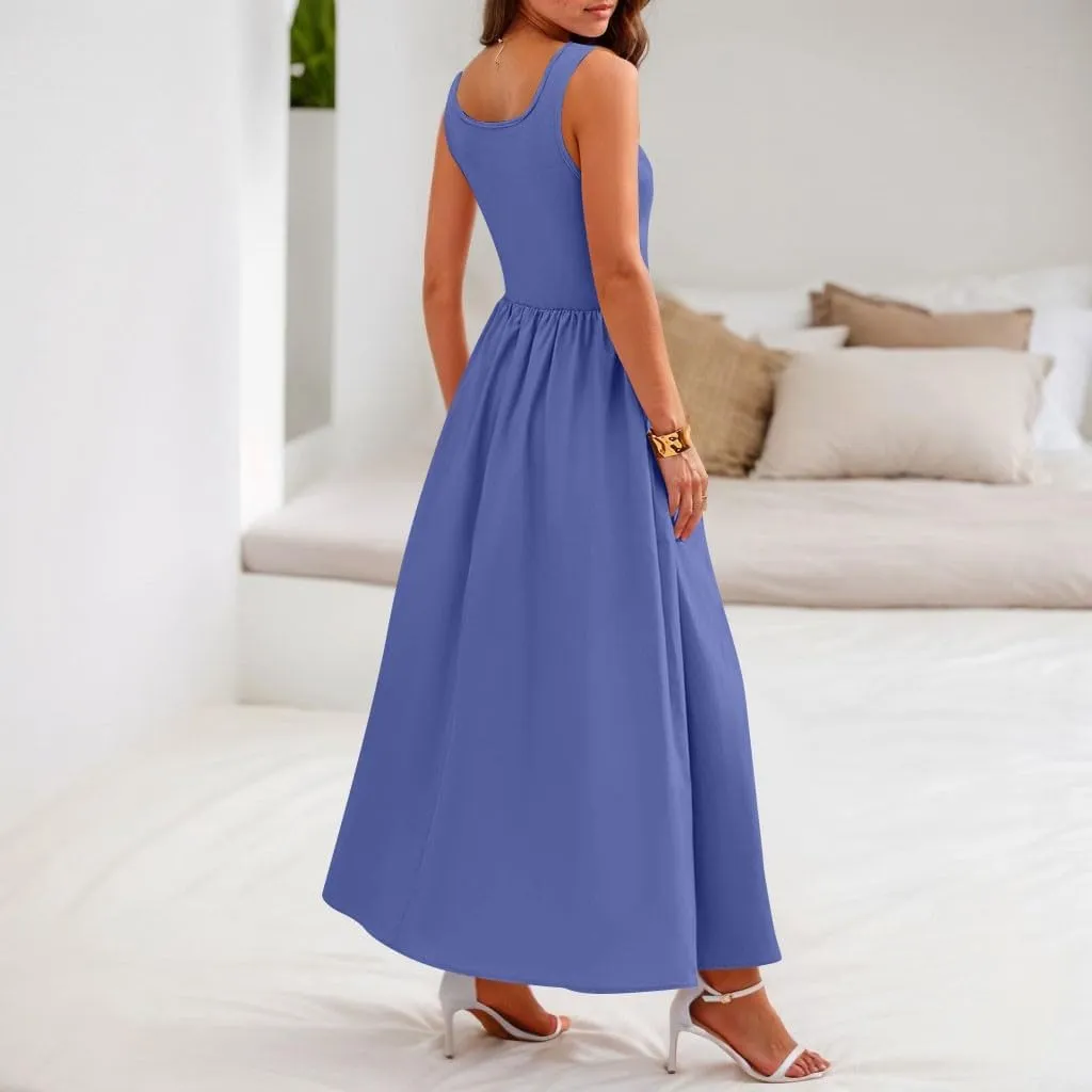 Women's Dresses Summer Tank Dress Sun Dresses Women Casual Smocked Sleeveless Wrap Dress Plus Ruffle with Pocket