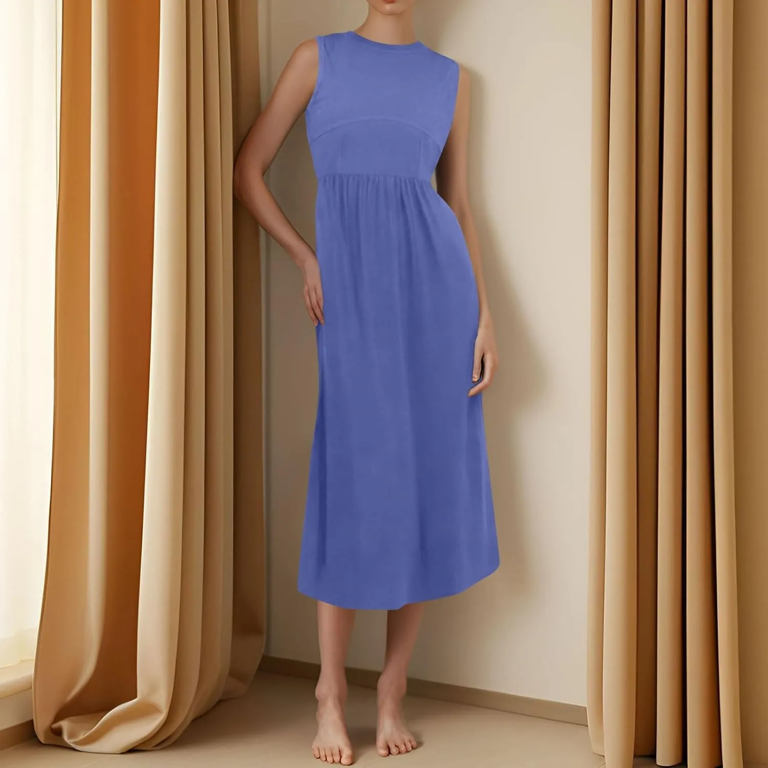 Women's Dresses Summer Tank Dress Sun Dresses Women Casual Smocked Sleeveless Wrap Dress Plus Ruffle with Pocket