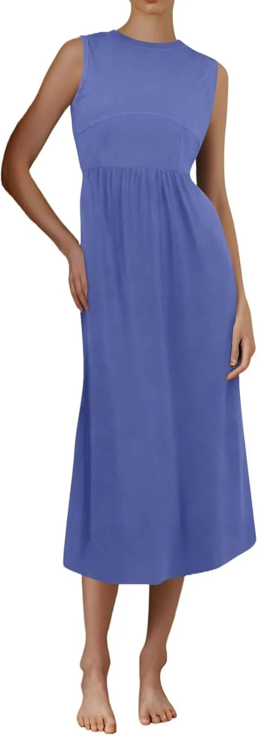 Women's Dresses Summer Tank Dress Sun Dresses Women Casual Smocked Sleeveless Wrap Dress Plus Ruffle with Pocket