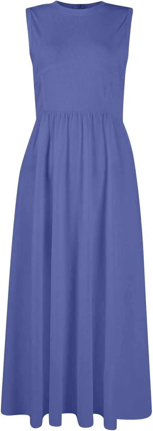 Women's Dresses Summer Tank Dress Sun Dresses Women Casual Smocked Sleeveless Wrap Dress Plus Ruffle with Pocket