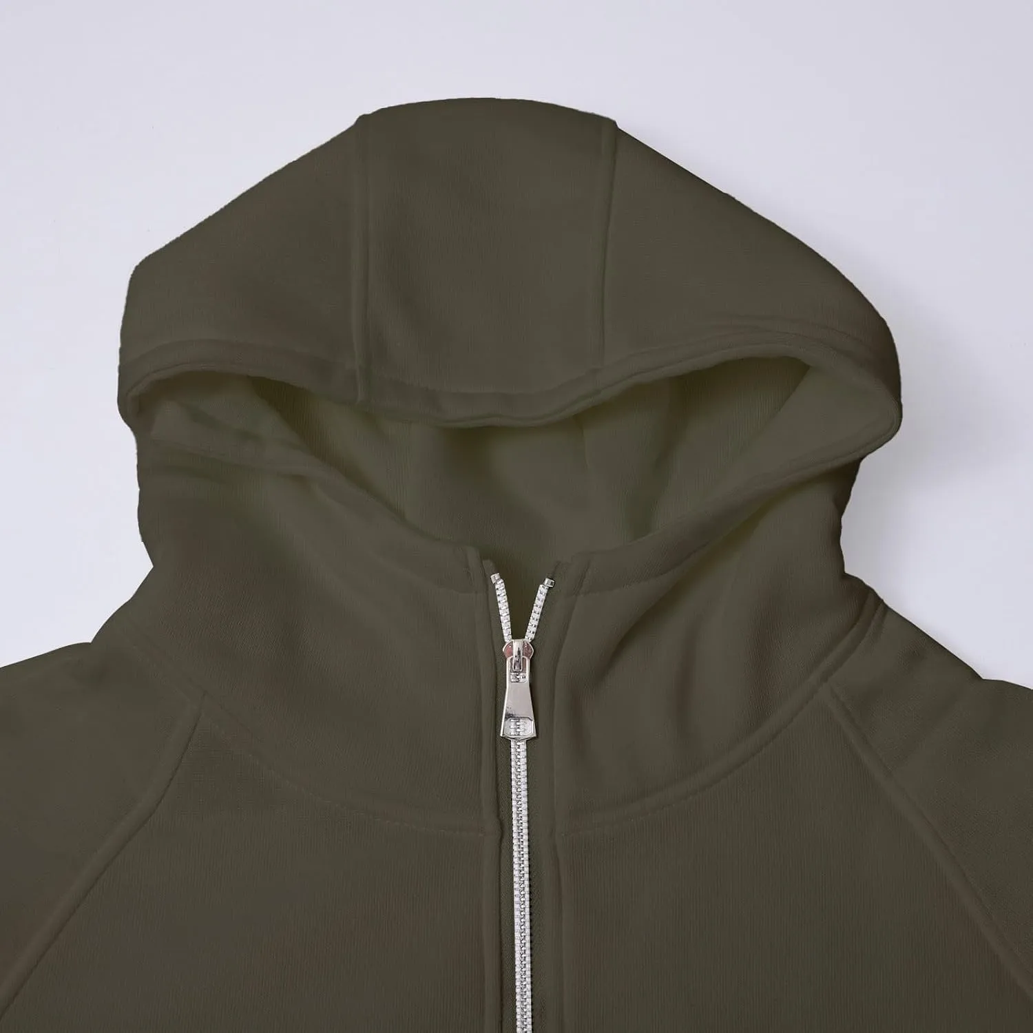 Womens Fashion Hoodie Full Zip Up Solid Color Hooded Cropped Sweatshirts Casual Fall Thumb Hole Fleece Jackets Coat