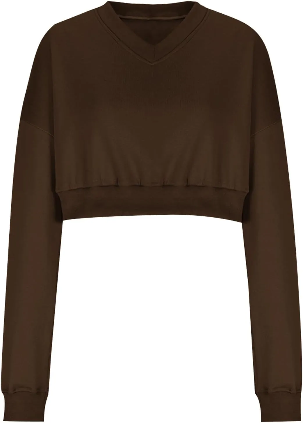Women's Fleece Lined Sweatshirt Drop Shoulder Slouchy Cropped Tops Long Sleeve Crew Neck Pullover Fall Preppy Clothes