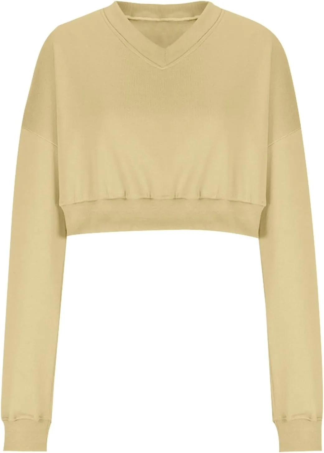 Women's Fleece Lined Sweatshirt Drop Shoulder Slouchy Cropped Tops Long Sleeve Crew Neck Pullover Fall Preppy Clothes