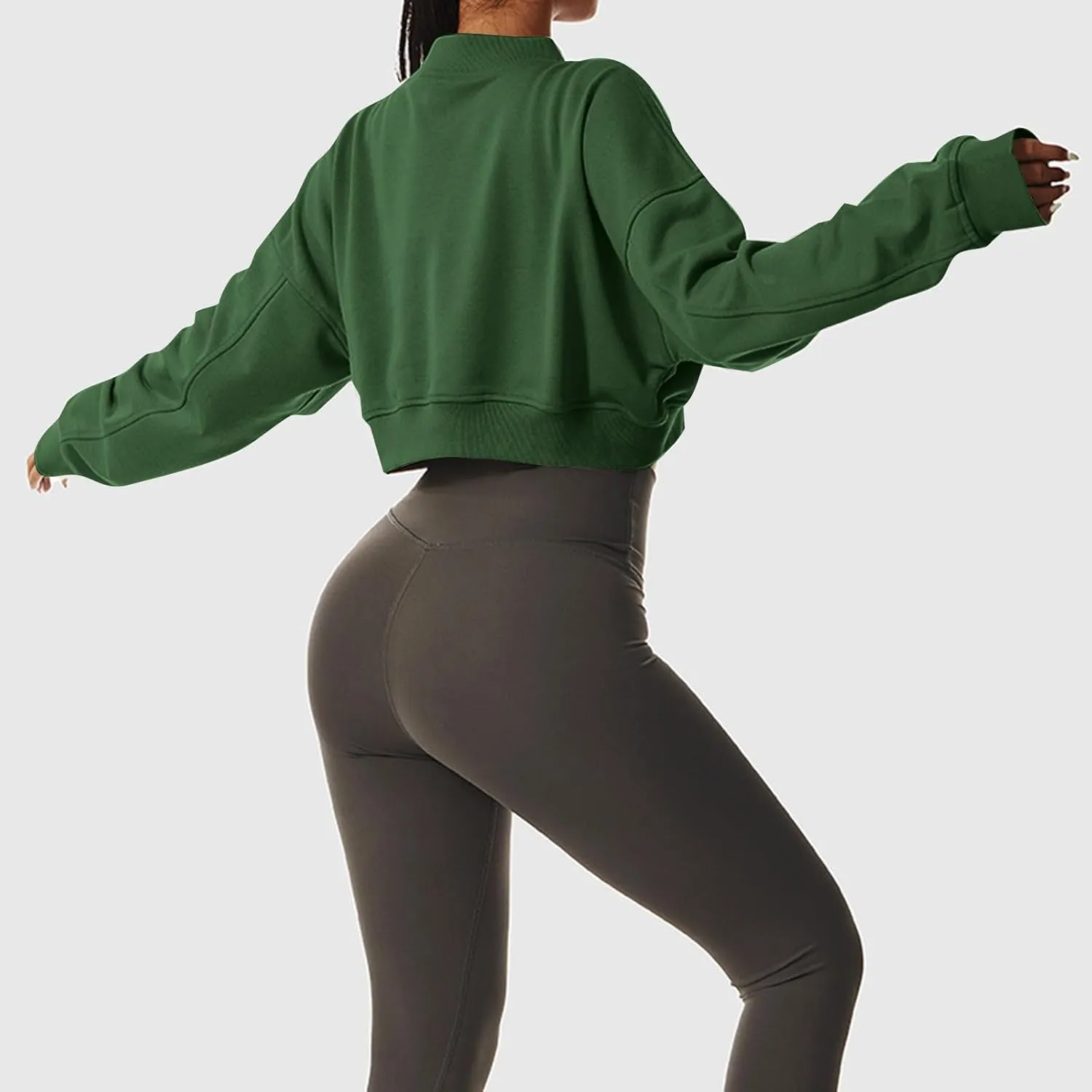 Women's Fleece Lined Sweatshirt Drop Shoulder Slouchy Cropped Tops Long Sleeve Crew Neck Pullover Fall Preppy Clothes