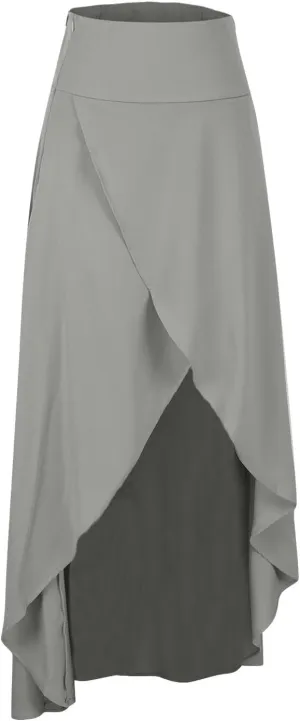 Women's Flowy Long Maxi Skirt Asymmetrical High Low Hem Flared Skirt Casual Slit Wrap Skirt Solid High Waist Skirt