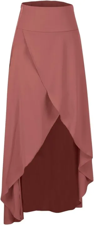 Women's Flowy Long Maxi Skirt Asymmetrical High Low Hem Flared Skirt Casual Slit Wrap Skirt Solid High Waist Skirt