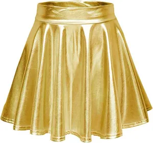 Women's Fold Leather Mini Skirt Fashion Bright Color Pleated Skirt Elastic Skirts Ruffle Layered Pleated Skirts