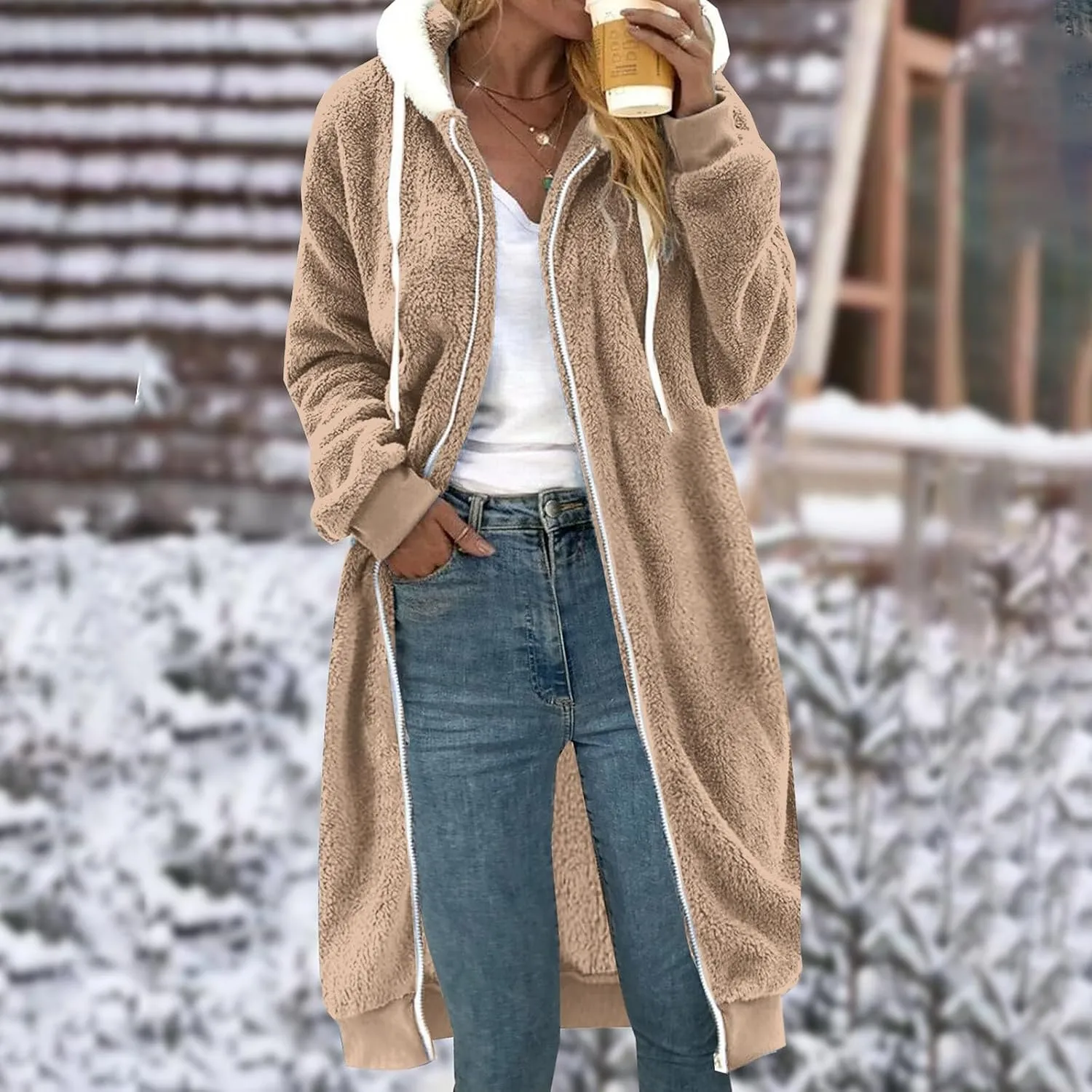 Women's Fuzzy Cardigan Jacket Winter Warm Flannel Fleece Baggy Trendy Hoodies Lightweight Long Length Casual Outwears