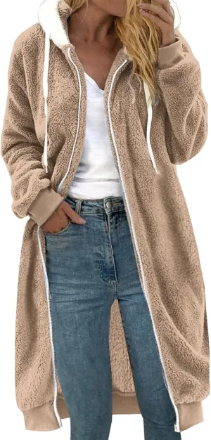Women's Fuzzy Cardigan Jacket Winter Warm Flannel Fleece Baggy Trendy Hoodies Lightweight Long Length Casual Outwears