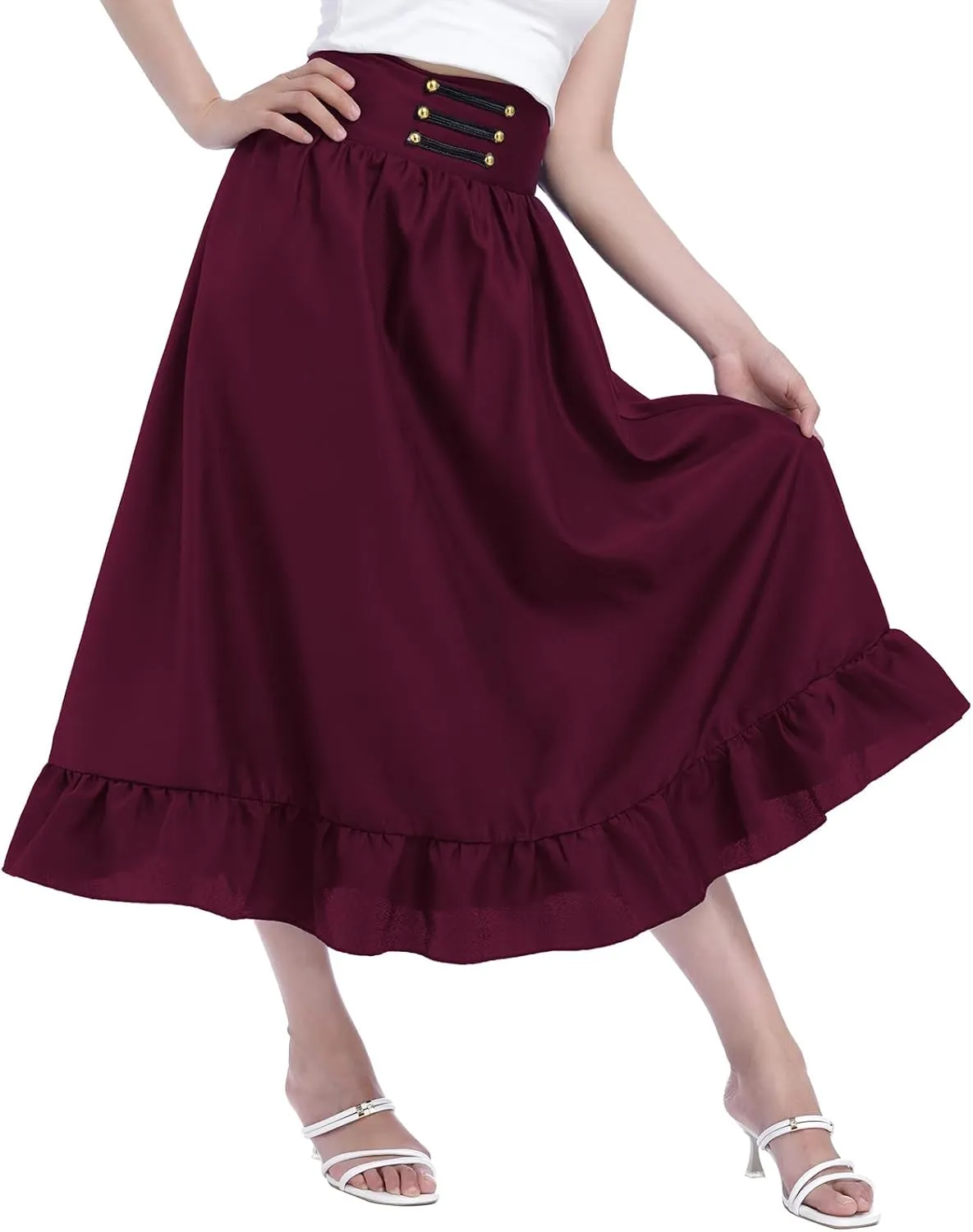 Women's Gothic Steampunk Victorian High-Low Bustle Skirt - Renaissance Ruffles Lace Pirate Gypsy Hippie Party
