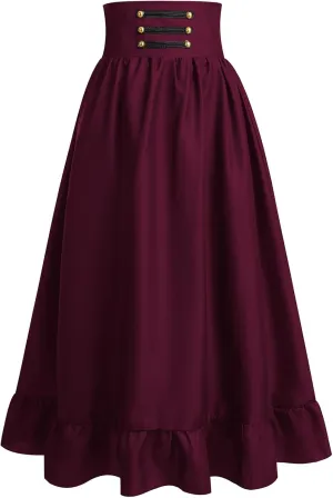 Women's Gothic Steampunk Victorian High-Low Bustle Skirt - Renaissance Ruffles Lace Pirate Gypsy Hippie Party