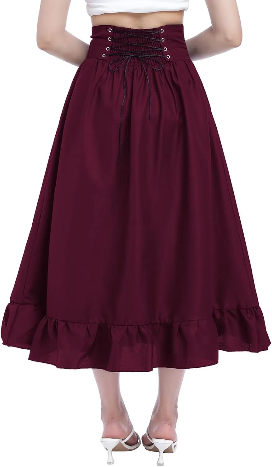 Women's Gothic Steampunk Victorian High-Low Bustle Skirt - Renaissance Ruffles Lace Pirate Gypsy Hippie Party
